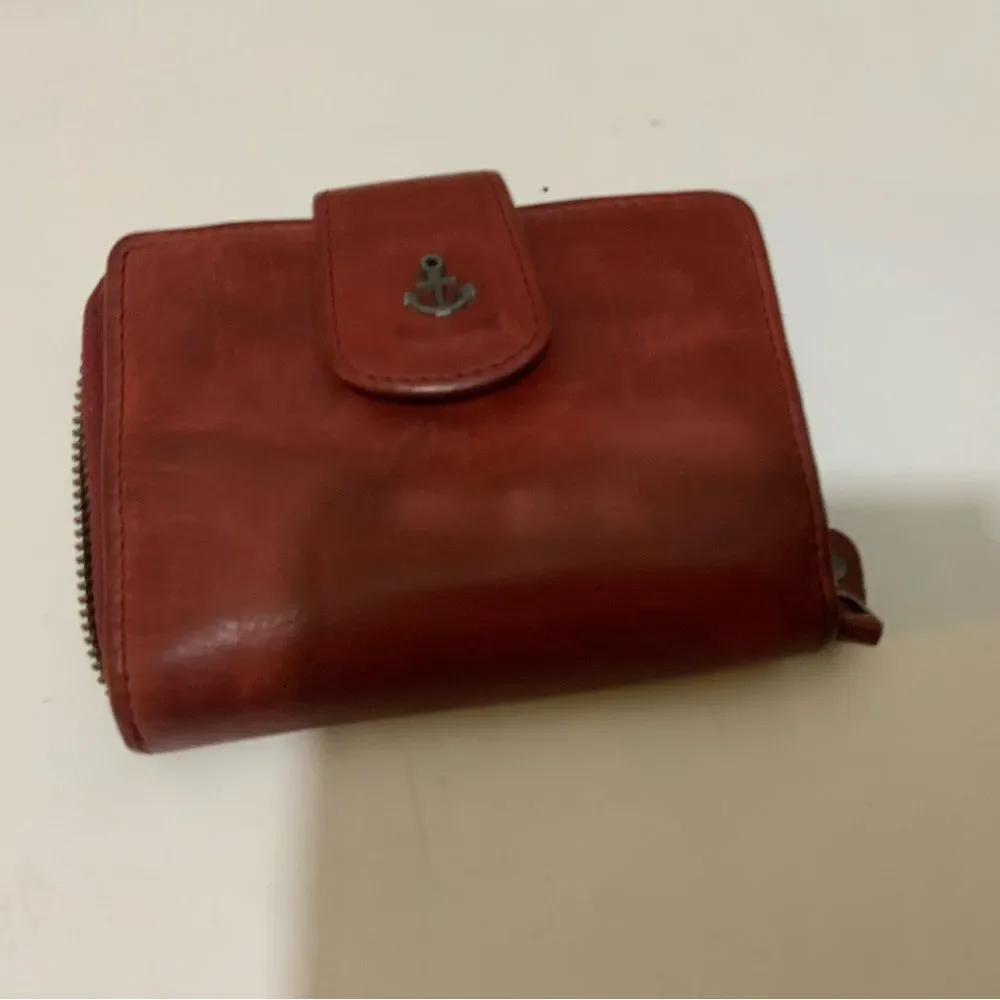 Harbour 2nd Genuine Leather Red Bifold Snap Wallet w/ Zip Pocket